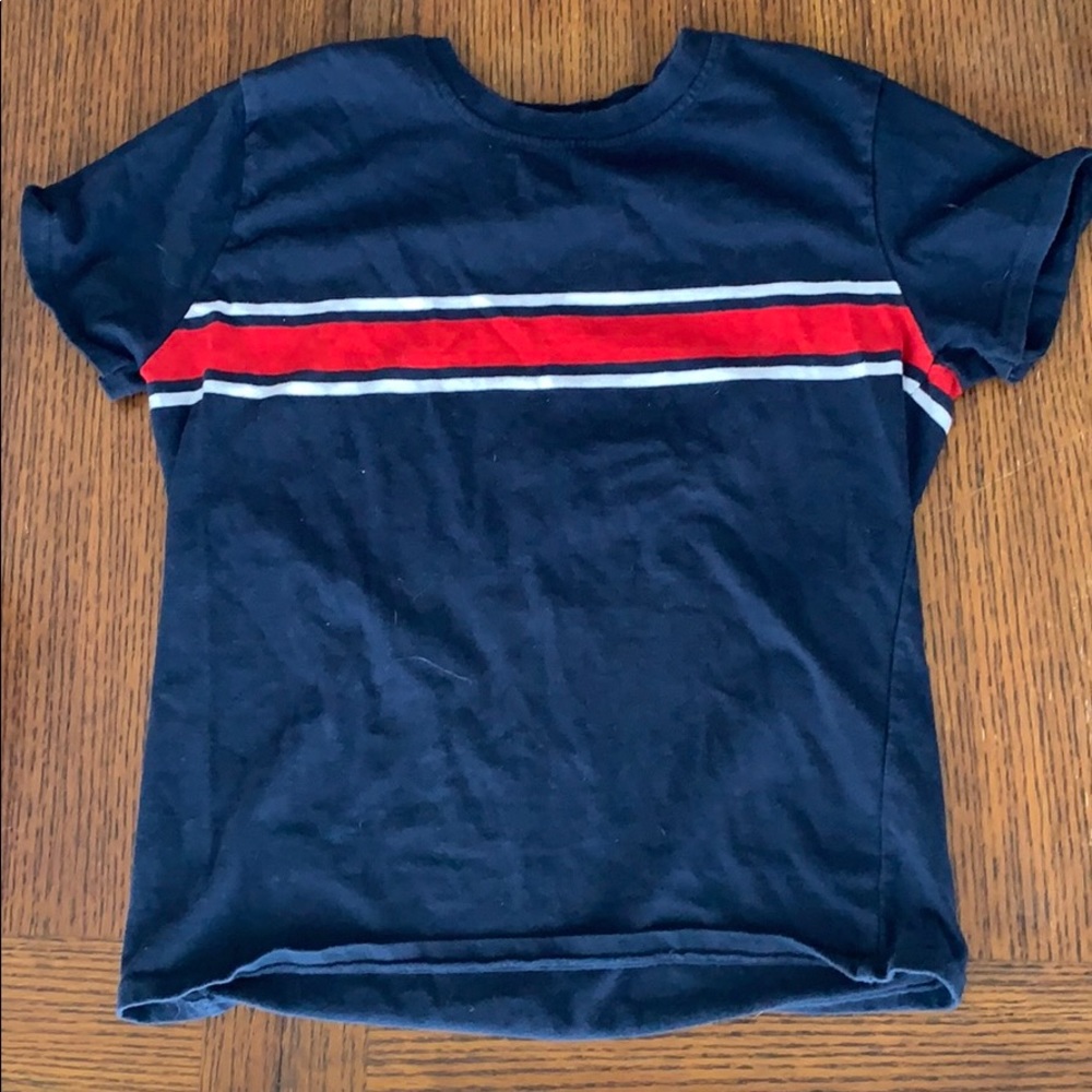 Navy blue, red white stripe crop top